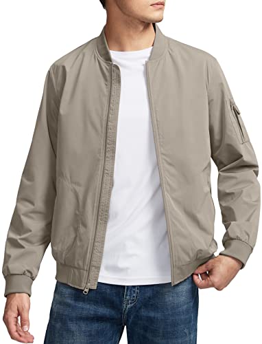 Pudolla Men's Bomber Jackets With 5 Pockets Lightweight Windbreaker Jackets For Men Outwear Casual Jacket Coat For Golf(Khaki L) #TOP12