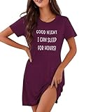 Marvmys Chemises De Nuit Femme Robe De Nuit à Manches Courtes en Coton Vêtement De Nuit à Col Rond Imprimé Alphabet S-4XL