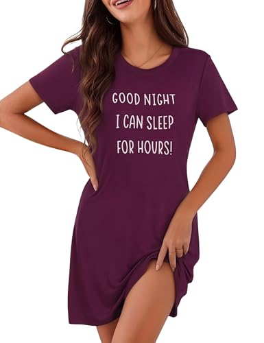 Marvmys Nachthemd Damen Kurzarm Schlafshirt Baumwolle Printed Sleepshirt Sommer T-Shirt Schlafhemd Frauen Nachtwäsche Schlafkleid