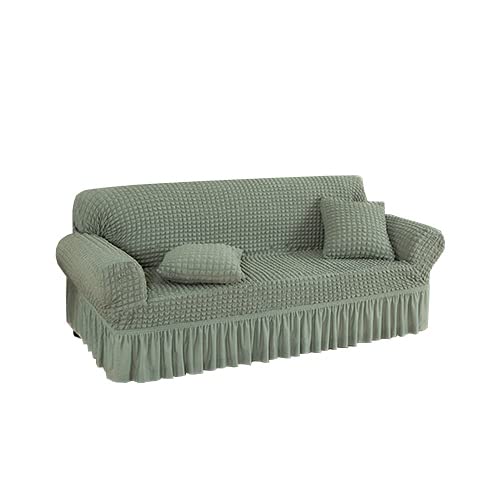 ソファーカバー 肘付き ストレッチ フリル ソファカバー 北欧 かけるだけ 伸縮性 フィットカバー 伸びる ストレッチ性 簡単取付 洗える 洗濯可【ライトグリーン、3人掛け(190-230cm)】