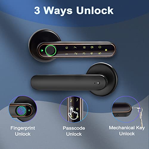 Seculiving Fingerprint Door Lock, Bedroom Biometric Thumb Print Door Knobs For Homes/Master Room/Garage/Office, Silent Digital Indoor Door Handle With Keypads & Keys #TOP1