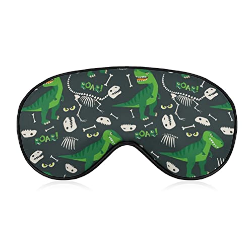 Patrón de dibujos animados de huesos de dinosaurios, antifaz para dormir, parche para ojos, visera con correa elástica, funda para dormir para hombres, mujeres y niños