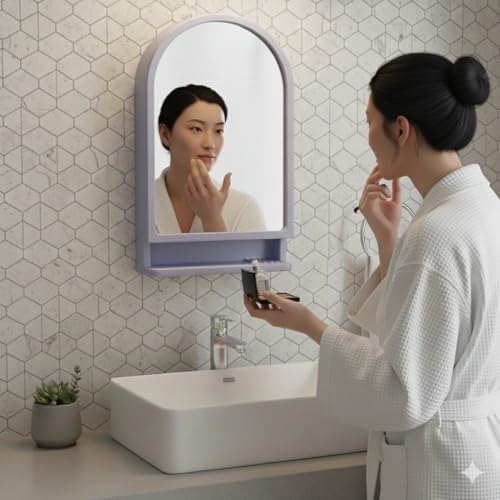 Image of BRANCO Plastic Ideal Mirror Cabinet | Multipurpose Cabinet | Wall Mounted Hanging Mirror Bathroom Accessories | Mirror Cabinet for Living Room, Bathroom, Bedroom (Blue)