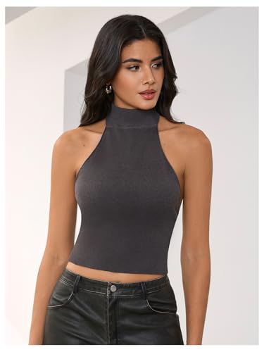 Image of MakeMeChic Women's Y2k Halter Mock Neck Top Going Out Sleeveless Backless Knit Top