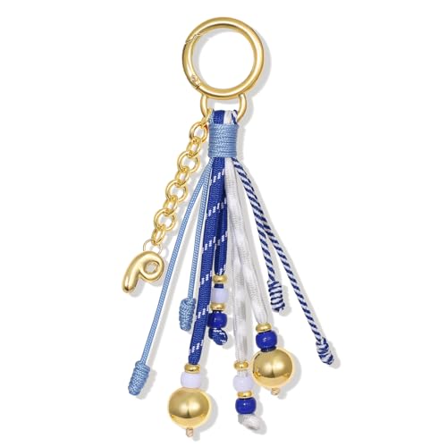 KissYan Initial Bag Charm for Women, Rope Purse Charms, Blue, Letter P
