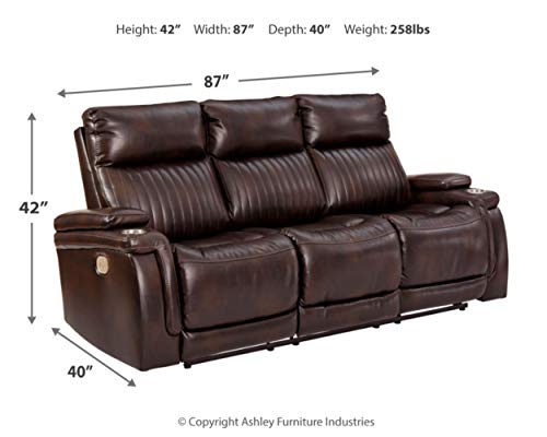 Signature Design By Ashley Team Time Modern Faux Leather Power Reclining Sofa With Adjustable Headrest, Dark Brown #TOP2