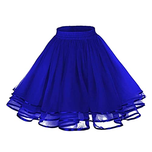 Minetom Damen Kurz Retro Rock Hohe Taille Tutu Rock Tüllrock Blase Tutu Tütü Minirock Tüll Underskirt A Blau Einheitsgröße