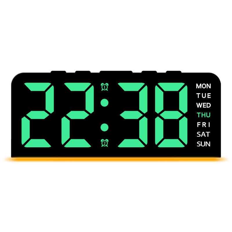 KEXIAO - Reloj digital LED de 6 pulgadas con iluminación inferior ajustable, brillo opcional, luces de color, despertador multifunción