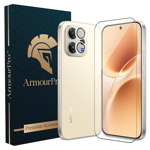 Image of ArmourPro Edge to Edge Tempered Glass for Vivo V70 with Silver Camera Ring Guard, 9H Screen Protector, Anti-Scratch, Anti-Fingerprint, Bubble-Free Installation Kit