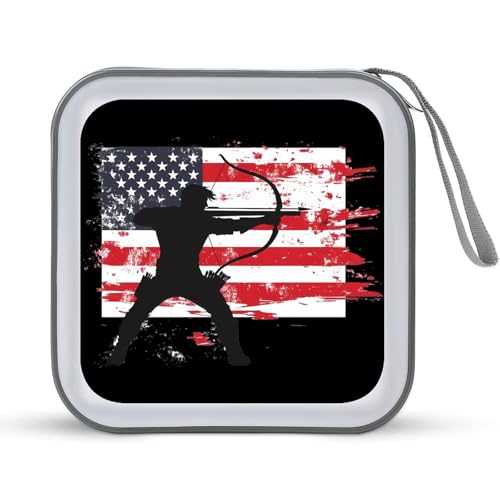 Archery US Flag Men Archer Bowhunting Hunter CD Case Plastic DVD Case Holder Wallet Disc Storage Organizer for Car Travel