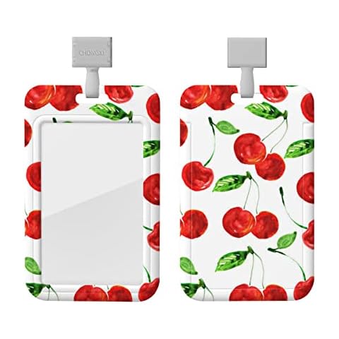 Sunzhenyu Waterproof Vertical ID Badge Holder, Fresh Cherries Card Badge Holder with Detachable Neck Lanyard Cover