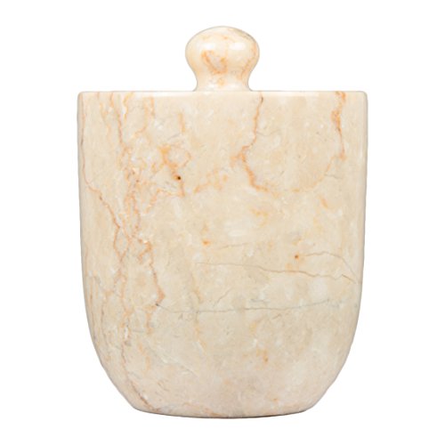 Creative Home Natural Champagne Marble Bullet Collection Cotton Ball Swab Holder Bathroom Countertop Storage Jar Container Organizer, 3.5" Diam. X 4.6" H, Beige #TOP1