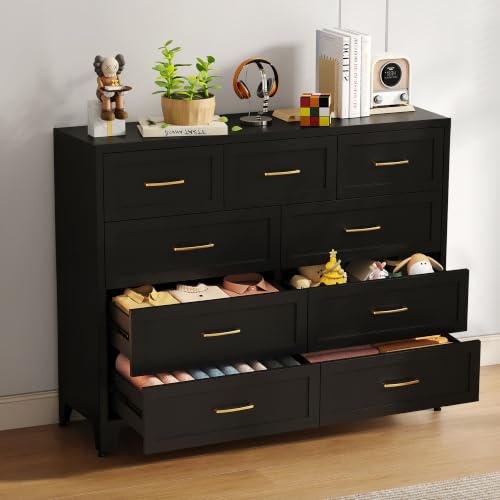 Image of Metal Dresser, 9 Drawer Chest of Drawers for Bedroom, Black