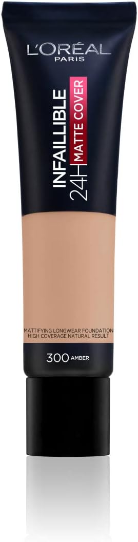 L'Oreal Paris Cover Liquid Foundation, With 4% Niacinamide, Long Lasting, Natural Finish, Available in 20 Shades, SPF 25, Infallible 32H Matte Cover, Shade 155, 30ml