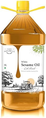 Farm Naturelle 100% Pure & Unrefined Cold Pressed White Sesame (Gingelly) Oil – 5L | Kolhu/Kacchi Ghani/Chekku | Natural Daily Cooking Oil | Chemical-Free | Rich Aroma & Flavour
