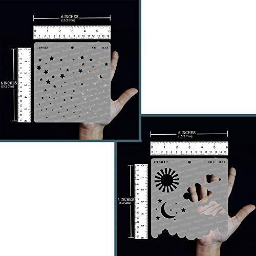 Craftreat Star Stencils For Painting On Wood, Canvas, Paper, Fabric, Wall And Tile - Starry Sky And Clouds And Stars - 2 Pcs - 6X6 Inches Each - Reusable Diy Craft Stencils - Starry Sky Stencil #TOP2