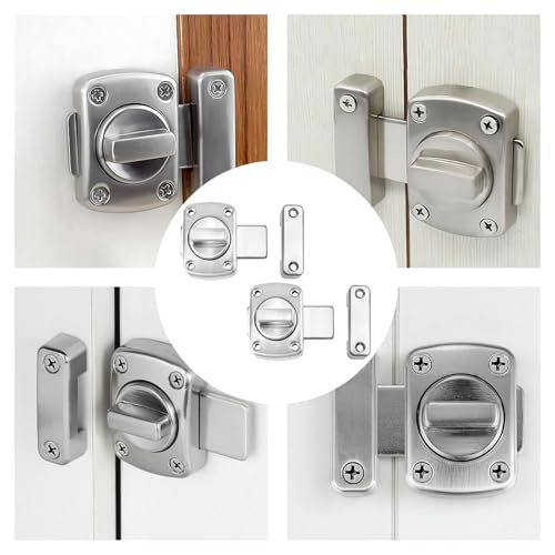 SHYSBV Türriegel Diebstahlsicherung Innentür, Türschloss Innentür,Sicherheitsschloss Wohnungstür,Edelstahl Drehriegel Türschloss für Badezimmertür Schranktür, Silber