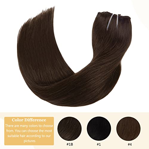 Anrosa Brown Hidden Wire Extensions Human Hair 14 Inch 75G Invisible Fish Line Hair Extensions Real Human Hair Headband Adjustable Dark Brown Hair Extensions Real Human Hair Hairpiece Adjustable Clips #TOP4