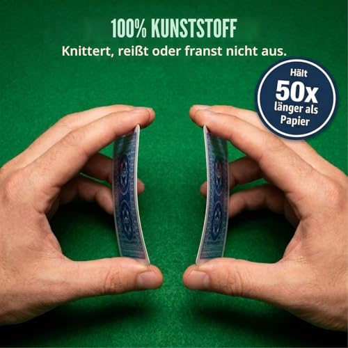 Poker Night Pro Pokerkarten Plastik | Wasserfestes & Abwaschbares Texas Hold'em Kartendeck | 100% Plastik Spielkarten, 54 Karten + 2 Joker | Jumbo-Index | Blaue Rückseiten
