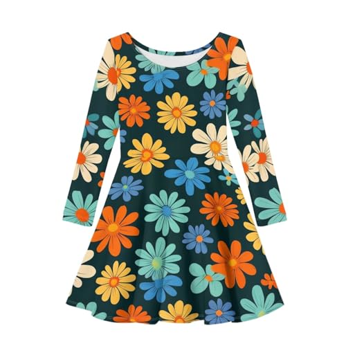 ZFRXIGN Cute Animal Print Girls Dresses Long Sleeve Kids A-Line Holiday Party Dress XS-3XL Novelty Swing Dress