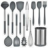 Keidason Kitchen Cooking Utensils Set, 12-piece Non-stick Silicone Kitchen Utensils Set Heat-resistant Stainless Steel Handle, BPA-Free, Cooking Tool Mixing Kitchen Tool Set (Grey)