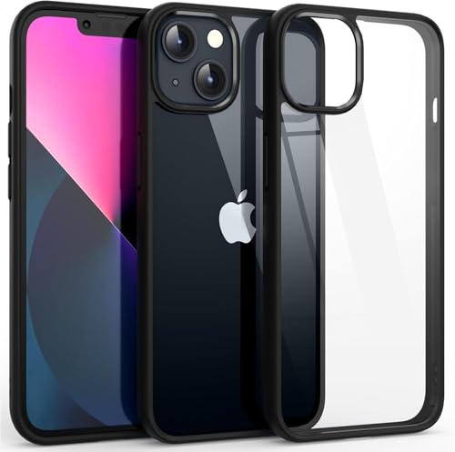 Image of ClearBlack Transparent Back Cover for iPhone 14 /13, Anti-Yellow Clear Polycarbonate Hard Back with Black TPU Bumper, Shockproof Hybrid Case, Anti-Scratch 360 Degree Protection Mobile Cover