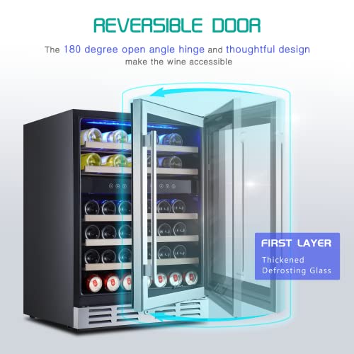 Kalamera Upgraded 24 Inch Wine Cooler, 46 Bottle - Dual Zone Built-In Or Freestanding Fridge With Stainless Steel Reversible Glass Door, For Home, Kitchen, Or Office. #TOP3
