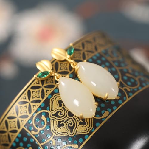 Boucles d'oreilles de cerceau de feuilles ethniques jade mat pour filles - 4
