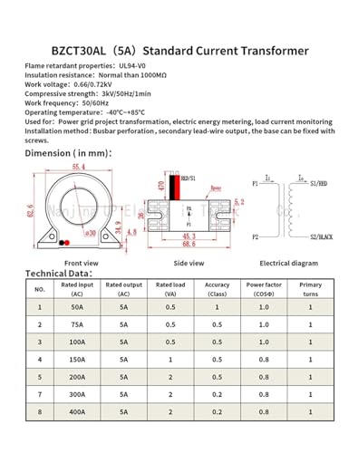 Transformateur de courant 400A-5A BZCT30AL standard CA pour tableau électrique