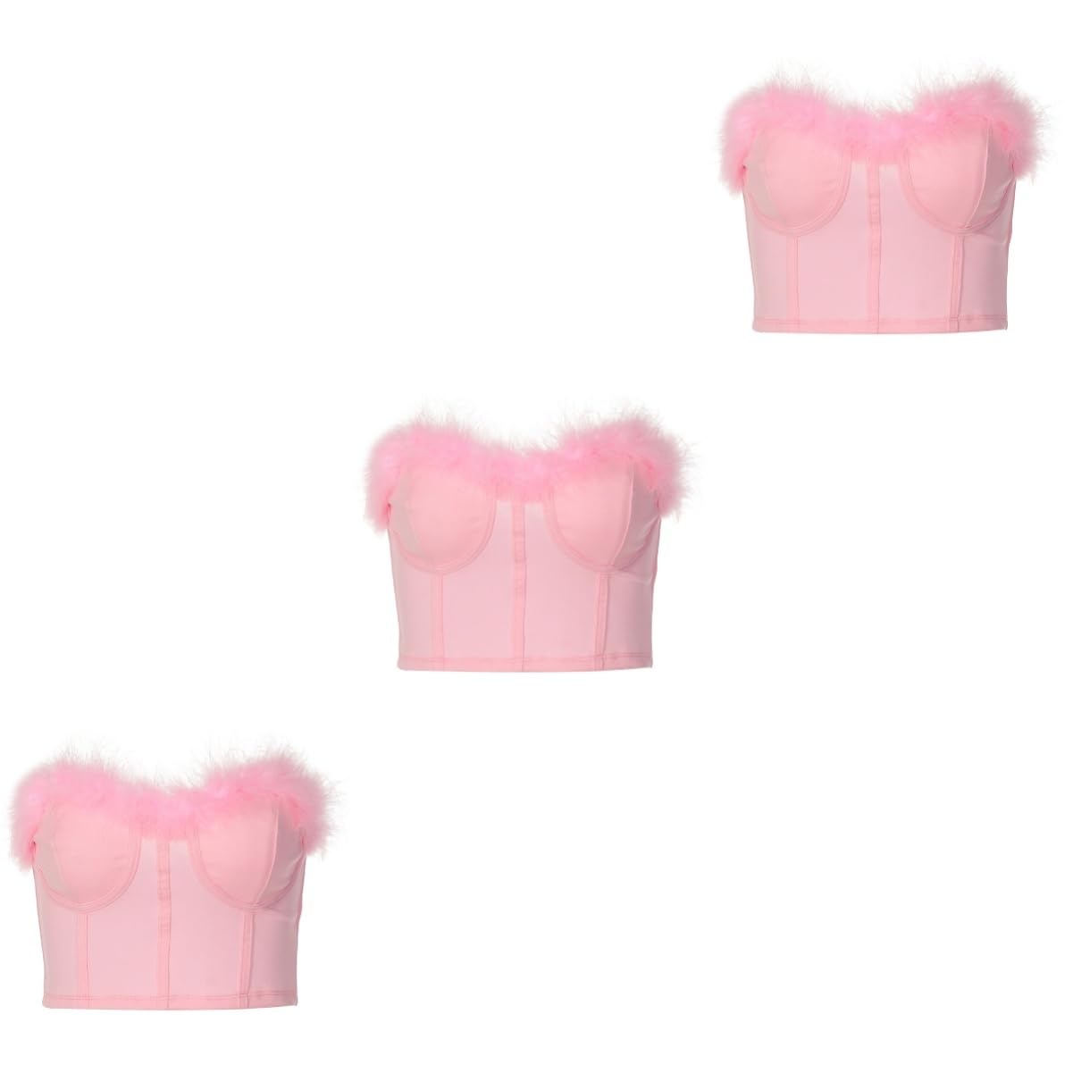GALPADA 3 Piezas De Piel Interior Del Pecho Tiras Tanque Fuzzy Crop Tube Top Bandeau Chaleco Tanque Bustier Backless Crop Tube Mujer Túnica Top Rosa Fuzzy Top Mujer Spandex Camisa Corsé