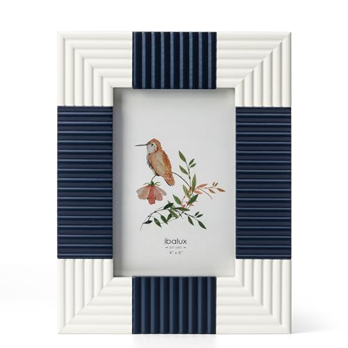 ibalux 4x6 Picture Frame, Navy Blue on White Color-Blocking, Solid