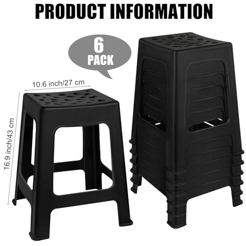 Image of TURSTIN 6 Pack Plastic Stools 16.9 Inch Black Nesting Stools Portable Backless Bar Stool Flexible Seating Chairs for Classroom Office Home
