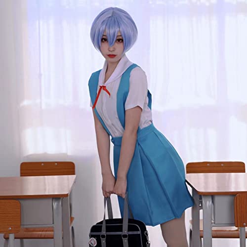 Abouder Ayanami Rei Cosplay Wig With Hair Clips Ruri Asuka Ayanami Rei Wig Eva Short Blue Costume Wig Genesis Evangelion Anime Wig Heat Resistant Synthetic Hairwig For Cosplay Costume Anime Halloween #TOP4