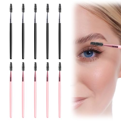 10 Piezas Cepillos de Cejas, Cepillo de Pestañas, Rimel Cepillos, Cepillos de Cejas, Cepillos de Cejas, Brocha de Pestañas para Extensiones de Pestañas (Negro/Rosa)