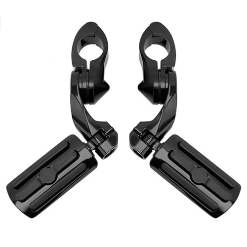 Broches d'autoroute coudées de 1,25 pouce avec support réglable pour moto noire