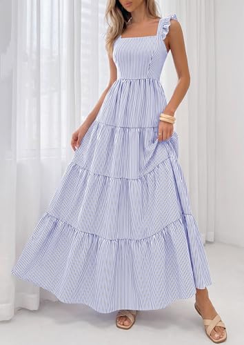 PRETTYGARDEN Womens 2026 Summer Casual Maxi Dresses Striped Square Neck Sleeveless Boho Flowy Sundress Beach Vacation Clothes (Blue,X-Large) — view 6