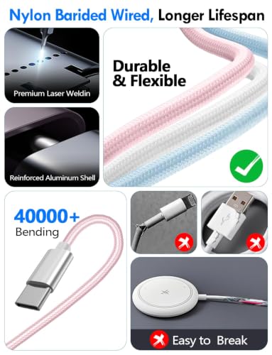 Image of 2Pack Travel Essentials for Apple Watch Charger,3-in-2 Multi Charging Cable | Cruise Vacation Camping Essentials for iPhone Charger,Type C /Lightning for iWatch,iPhone 17-12,Xbox Series X&S-5FT Pink