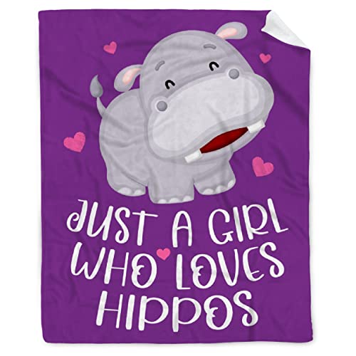 Jikokuten Hippo Blanket Hippo Gifts for Women Girls Just A Girl Who Loves Hippos Soft Cozy Lightweight Flannel Purple Throw Blankets Hippo Decor Indoor Outdoor Medium (60 in x 50 in)