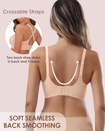 Women Wireless Bras Comfortable Seamless Bra No Underwire Supportive Full Coverage Bra V Neck Push Up Bralettes - Image 6