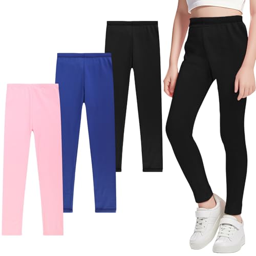 TXJ Sports 3-Pack Leggings for Girls Fashing Printing Girls Leggings Soft Kids Pants Ankle Length in 3t to 11 Years