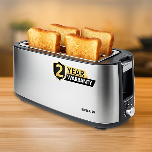 iBELL Toaster CrustoF40 Auto Pop-up 4 Slice Bread Toaster with Removable Crumb Tray, Auto Shutoff, Defrost/Reheat/Cancel Button, 7 Levels Browning Controller, Led Light Indicator, 2 Year Warranty view 1