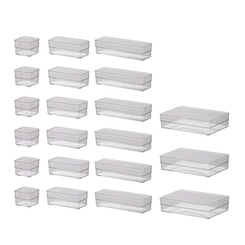 Kit 21 Organizador de Gaveta Modular Diamond Paramount Transparente para Maquiagem Cosméticos Acessórios Talheres Utensílios Escritório Armário Closet Banheiro