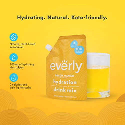 Everly Hydration - Drink Mix Powder, Sugar Free, Natural Sweeteners (Stevia & Organic Erythritol), No Calories, Keto Diet, Water Flavoring and Water Enhancer – Pouch, 30 servings (Peach Mango)