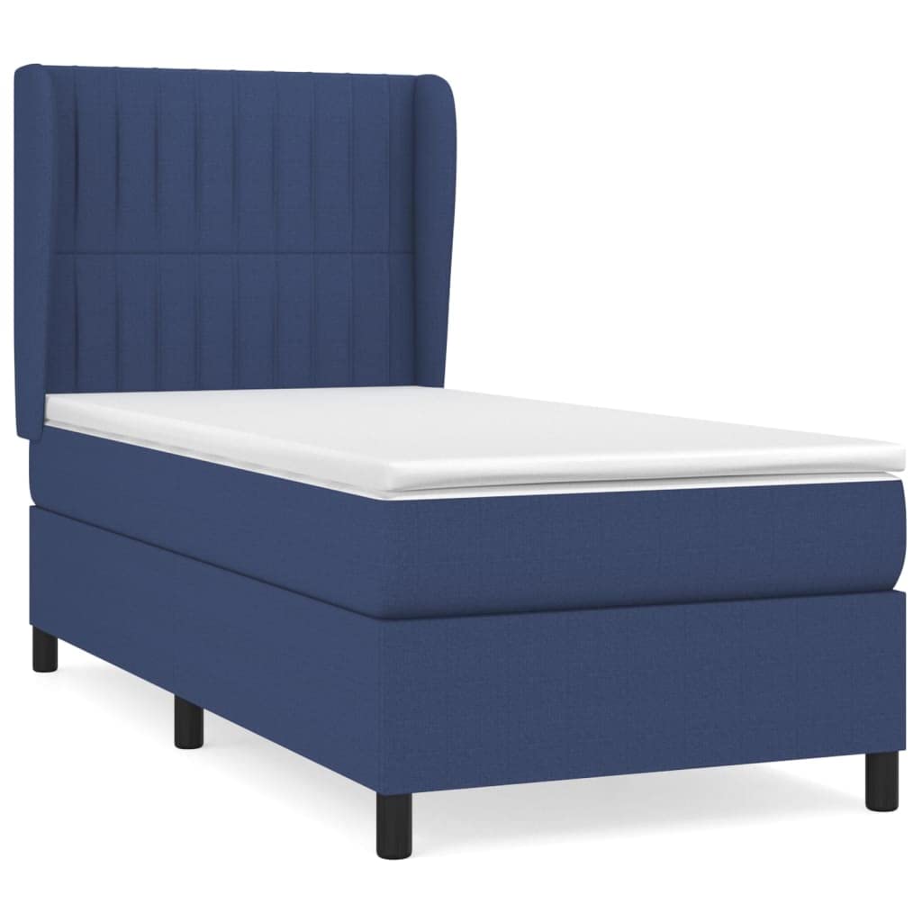 Sommier à lattes de lit avec matelas Bleu 90x190 cm Tissu cadre tête de réglable matelas ressorts ensachés surmatelas mousse lit complet chambre à coucher adulte enfant confortable literie ensemble