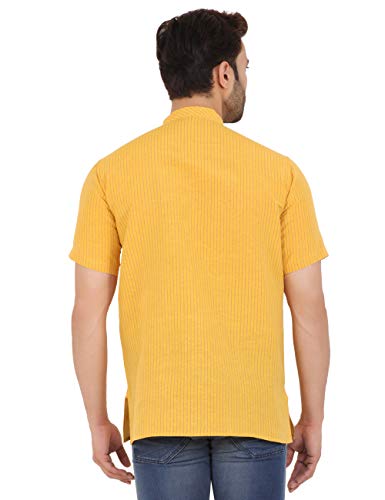 Image of LATEST CHIKAN Men's Cotton Regular Striped Short Kurta Half Sleeves - NP-SK-PNT