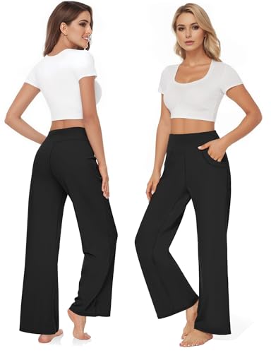 Buauty Wide Leg Yoga Pants for Women, Flowy Sweatpants Dressy Casual Black Trousers Trendy, Women Dress Workout Leggings2