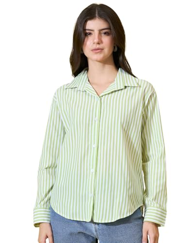 Image of DIMPY GARMENTS Women's Cotton Striped Oversized Long Sleeve Button-Down Shirt