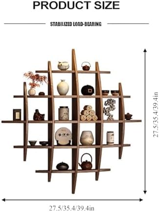 Wall-Mounted Solid Wood Tea Cup Holder & Teapot Display Stand, Coffee Mug Rack, Teaware Shelf Storage for Living Room, Kitchen, Office & Commercial Use