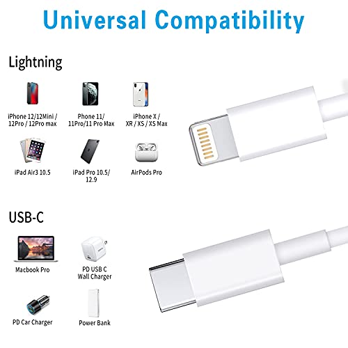 Image of RCTech USB C to Lightning Cable 3Pack 10FT [MFi Certified] Type C Power Delivery Fast Charging Cord for iPhone 14 /13 /12 /11 /XS /XR /X /8 /iPad