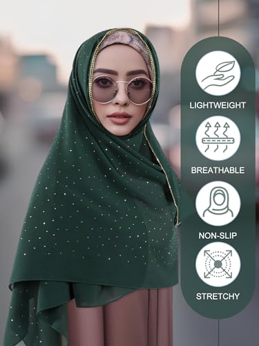 Geyoga Hijab Scarf for Women Soft Chiffon Rhinestone Long Scarf Shawl Fashion Muslim Hijab Head Wrap Scarves3